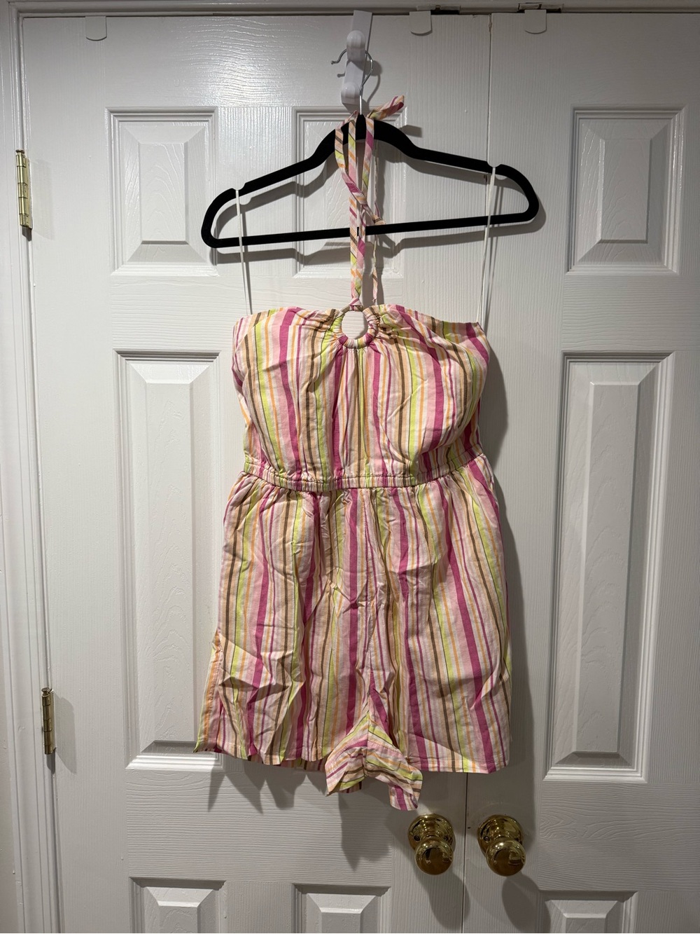 Old Navy Pink, Yellow & Cream Striped Halter Romper